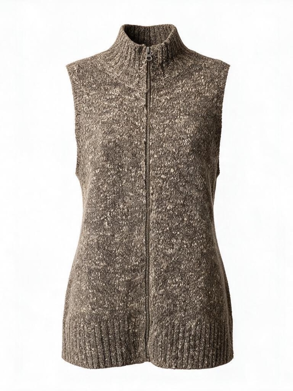 Cozy Wool Alpaca Blend Full Zip Sweater Vest Marled Brown Layering Autumn Earthy
